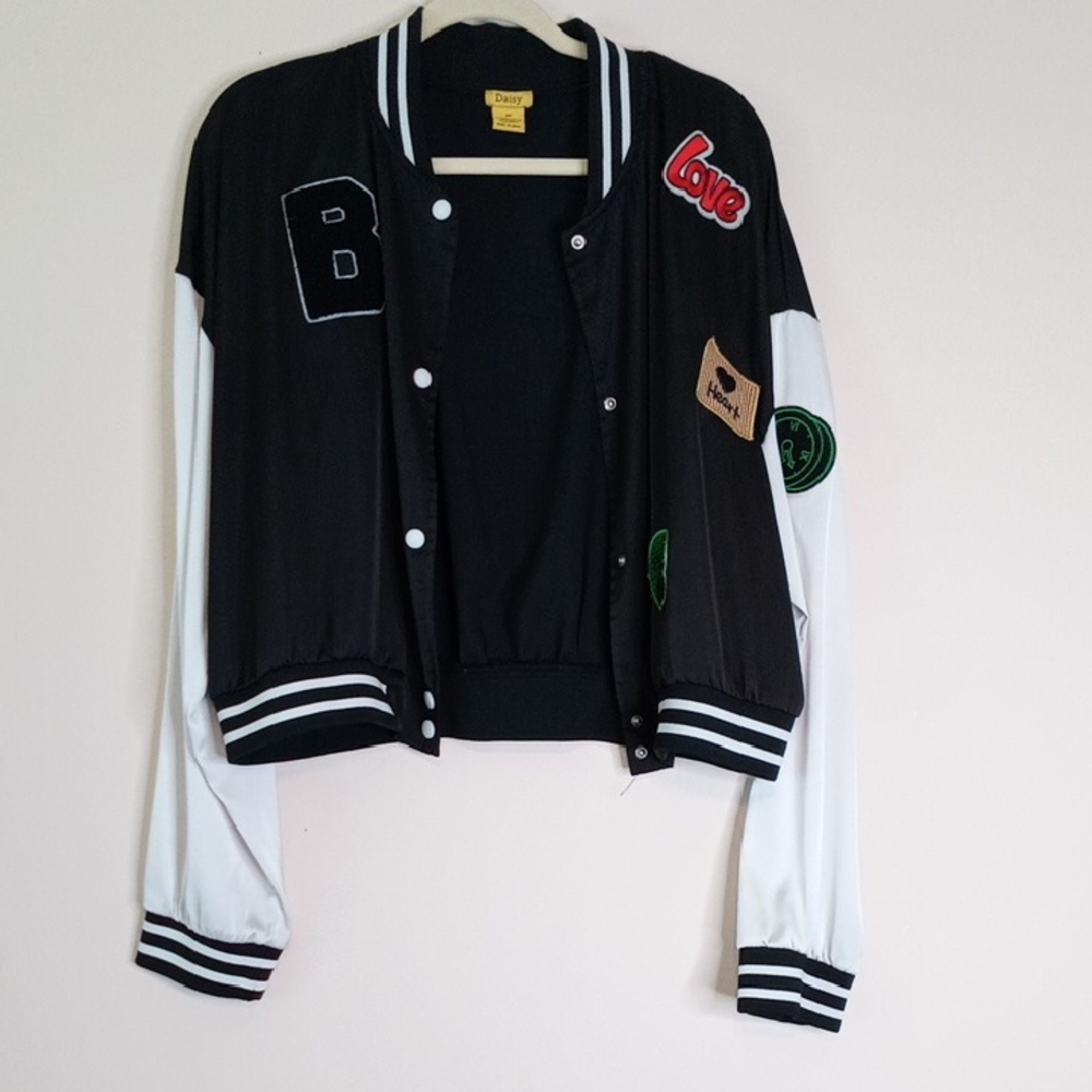 Daisy Black and White Varsity Jacket with Patches
